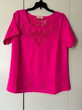 Sugarlips Hot Pink Laser-Cut Short Sleeve Blouse